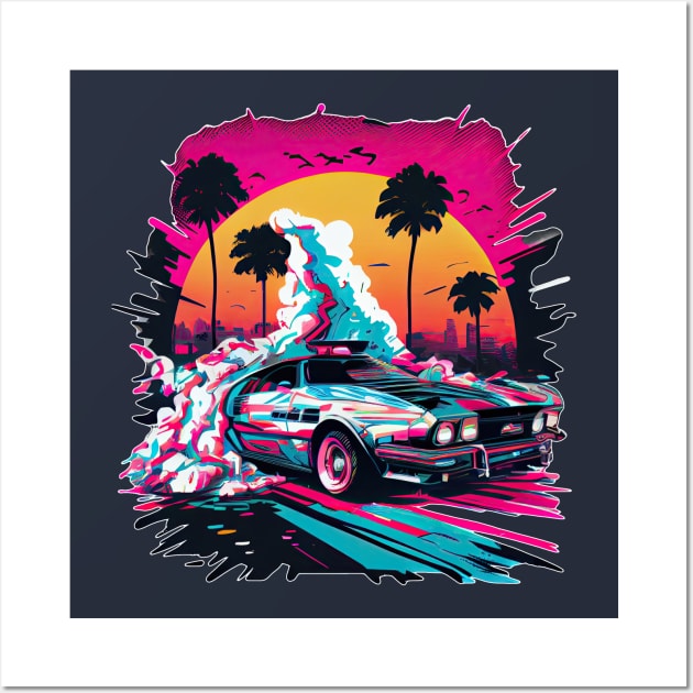 On The Wheel Caps - Miami Sunset Speed Race Wall Art by GlossyEmpress